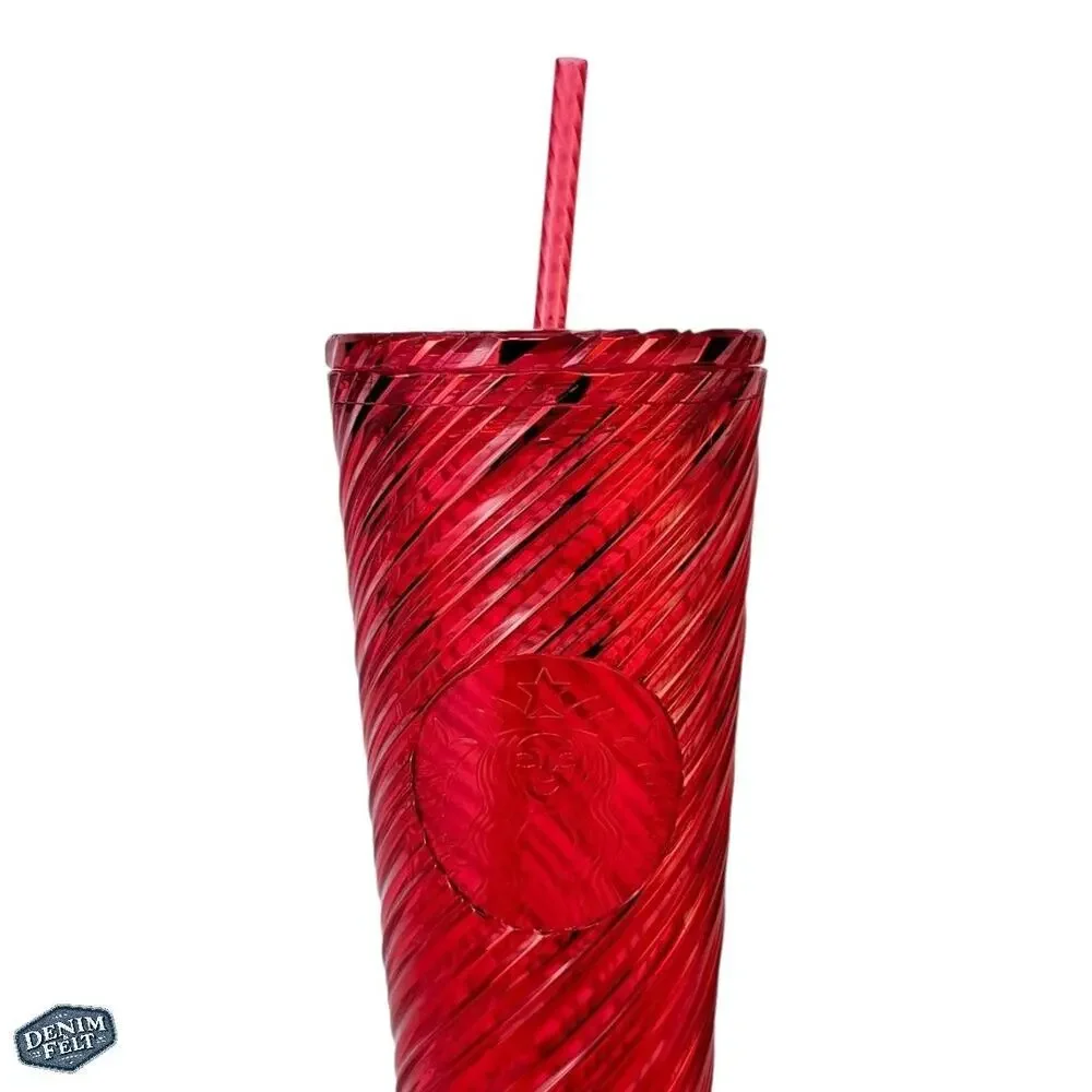 Starbucks Red‎ Swirl Plastic Cold Cup w/ Lid & Straw | 24 OZ | NEW!!